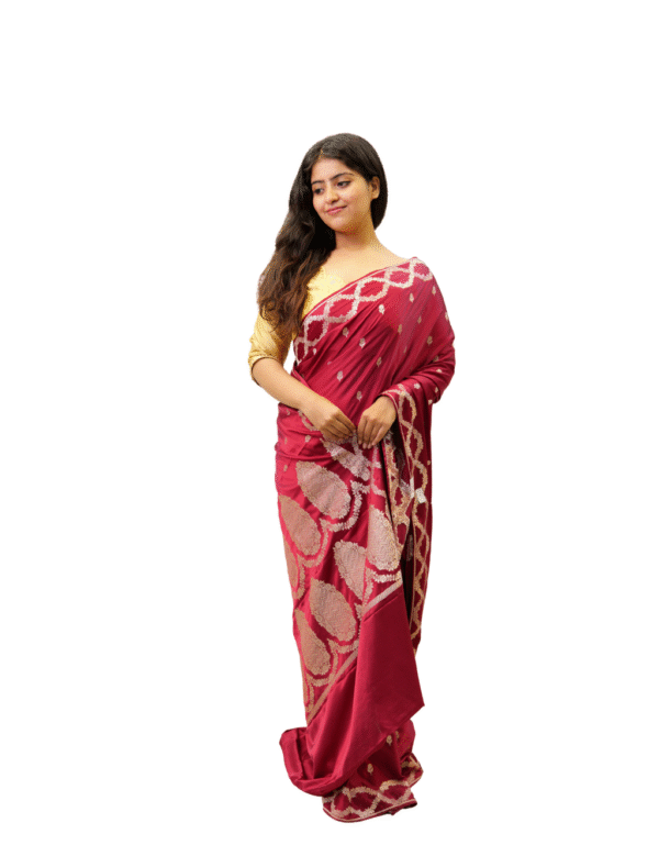 Dark Wine Colour Mushroo Handloom Banarasi Saree