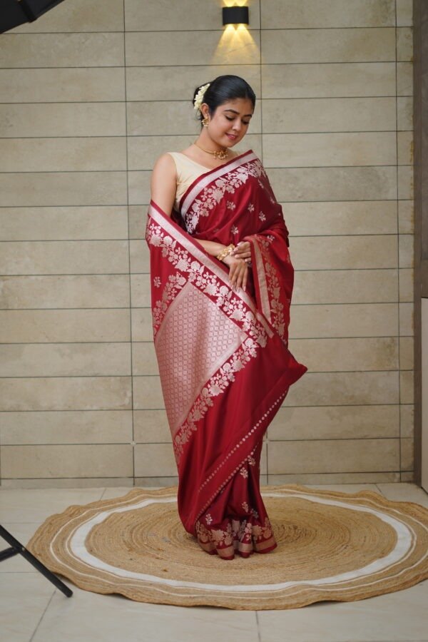Maroon Mushroo Katan Banarasi Saree
