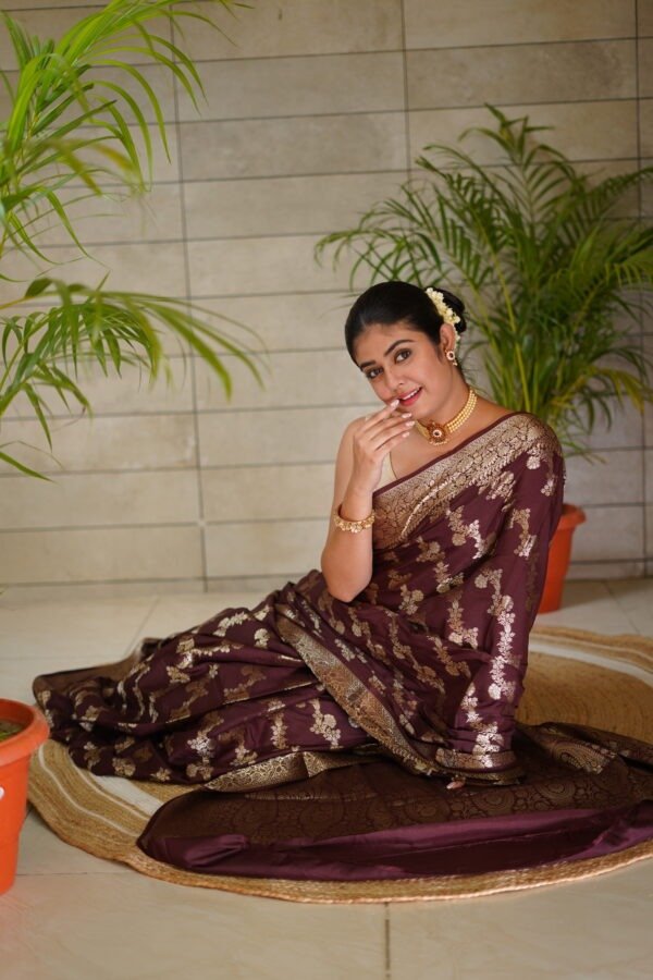 Hot Chocolate Colour Semi Silk Banarasi Saree