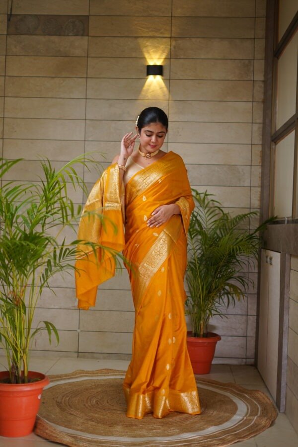 Yellow Colour Semi Silk Banarasi Saree