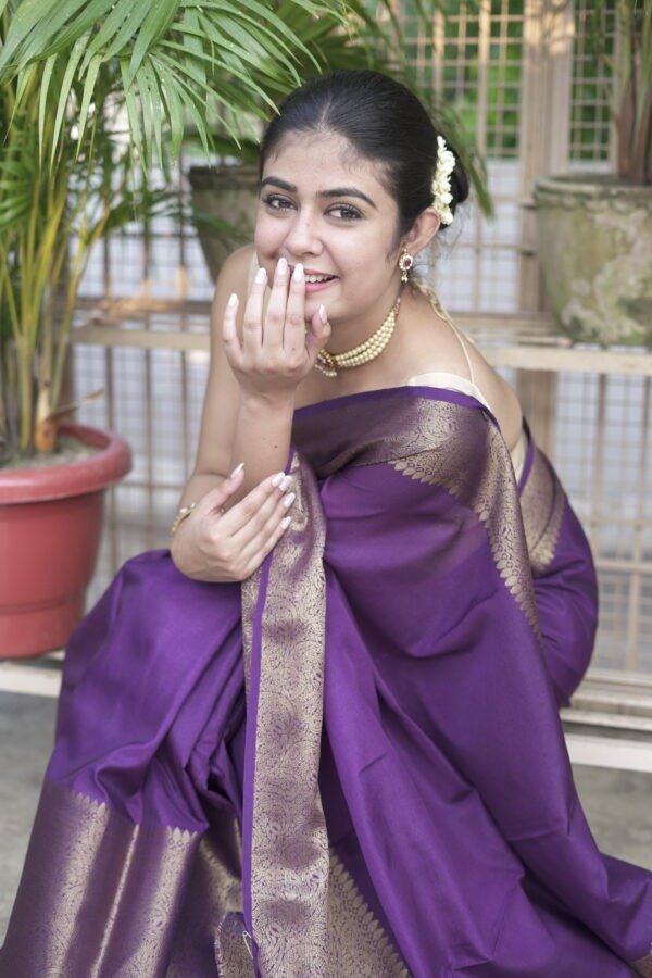 Voilet Colour Ciffon Banarasi Saree