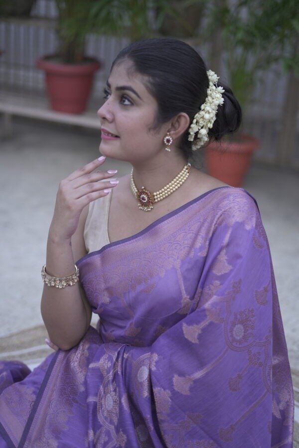 Orchid Colour Semi Cotton Banarasi Saree