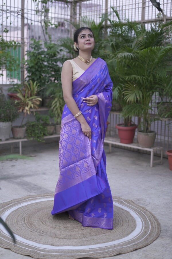 Ink Blue Semi Silk Banarasi Saree