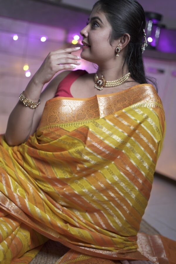 Yellow-Orange Colour Semi Silk Banarasi Saree