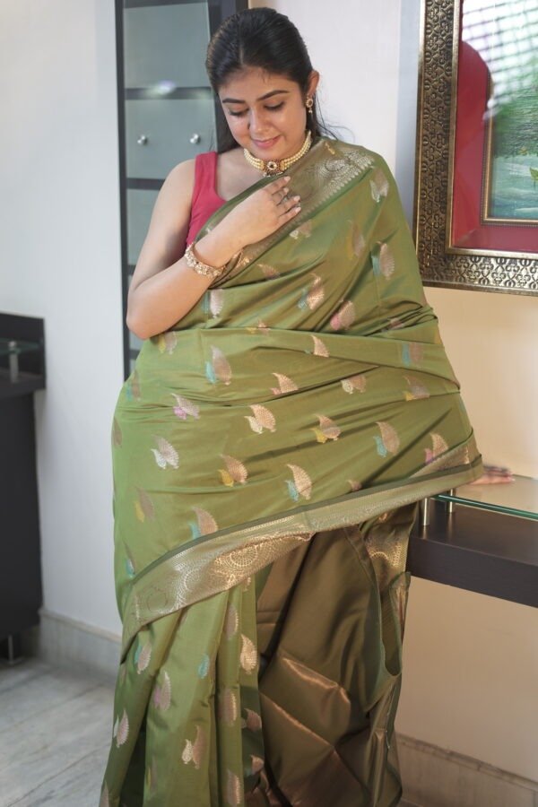 Green Semi Silk Banarasi Saree