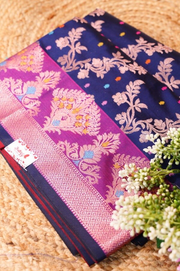Navy Blue Semi Silk Banarasi Saree